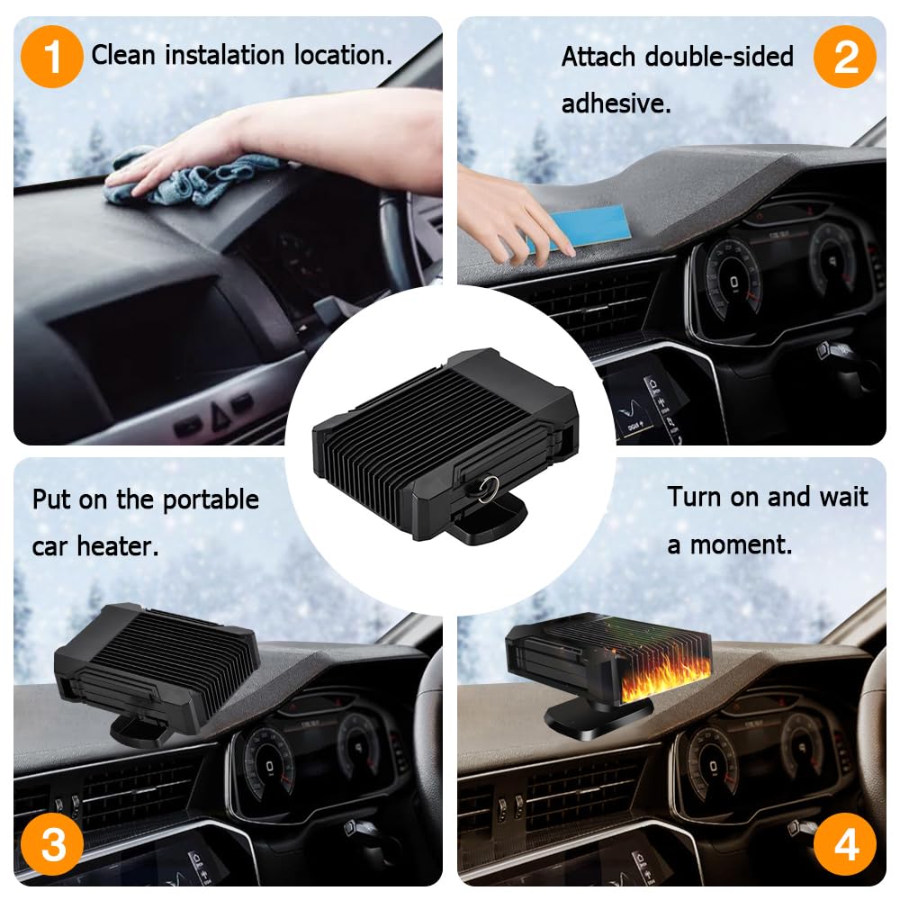 Riscaldatore per auto Riloer 12V con ventola, sbrinamento e disappannamento, presa accendisigari, base girevole a 360°, compatibile con la maggior parte dei veicoli (berline, SUV, pick-up, minivan)