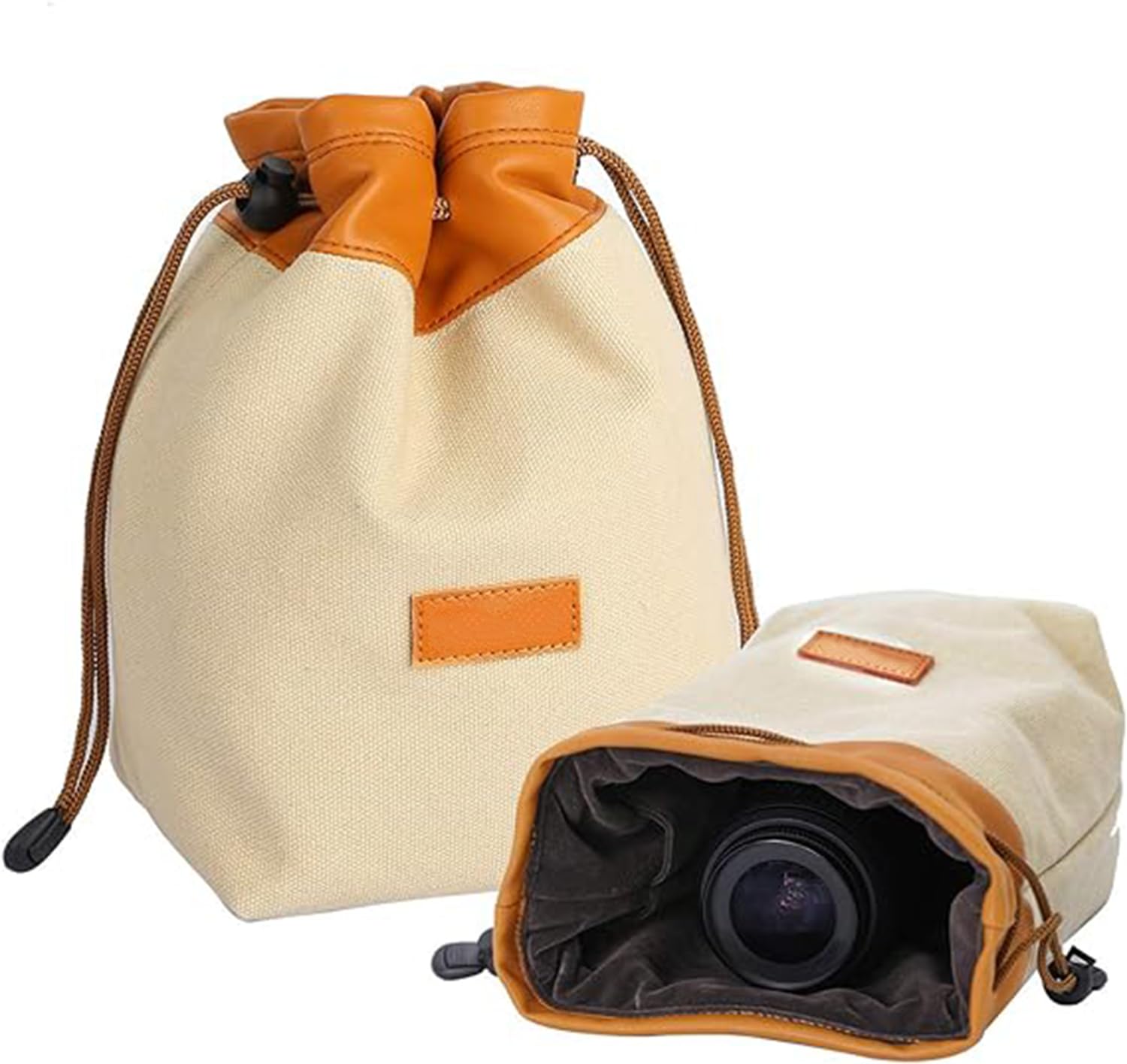 Excefore Camera Bag Soft Drawstring Lens Bag, DSLR Shoulder Bag with Adjustable Strap Camera Gadget Bag, Lens Pouch Handbag, Portable Lightweight for Daily Photography Travel,Vintage Style (M)