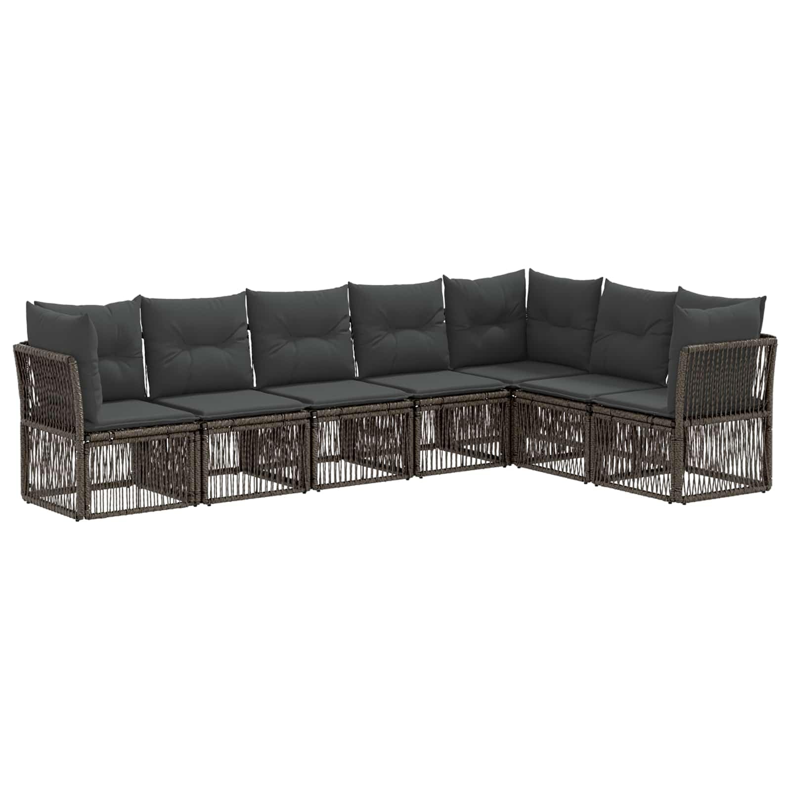 Ensemble de canapé de Jardin modulaire 7 pièces Gris polyrotin avec Coussins Amovibles Cadre Acier Enduit pour terrasse Patio Balcon, Assise Confortable