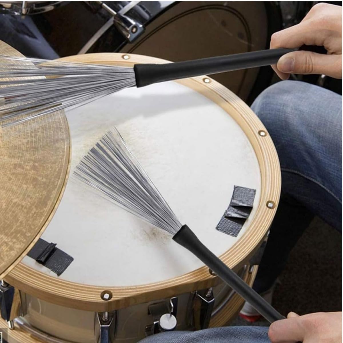 Balais à Percussion,1 Paire Brosses à Tambour Rétractable Brosses à Tambour avec Poignées en Caoutchouc Confortables pour Batterie Jazz