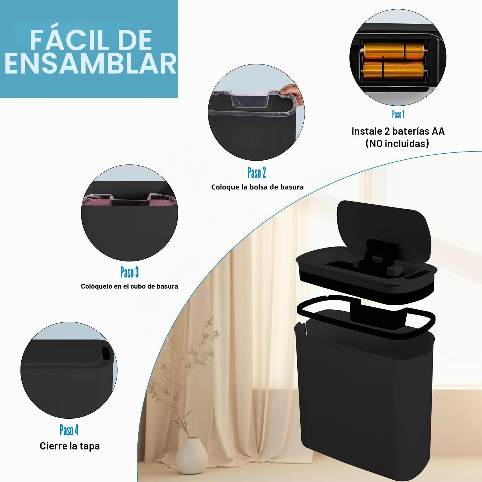 Papelera Baño Automática Con Sensor 25L, Cubo Basura Sin Contacto Negro | Cubo De Basura Con Tapa Automática, Resistente Al Agua Para Cocina, Oficina, Dormitorio Y Baño Diseño Moderno