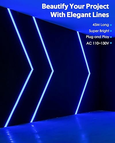 Miniatura 5 de Tira de luces LED de neón de 147.6 ft para exteriores, impermeable, 150 pies, AC110V  130 V, luz de neón azul, flexible, con controlador regulable,