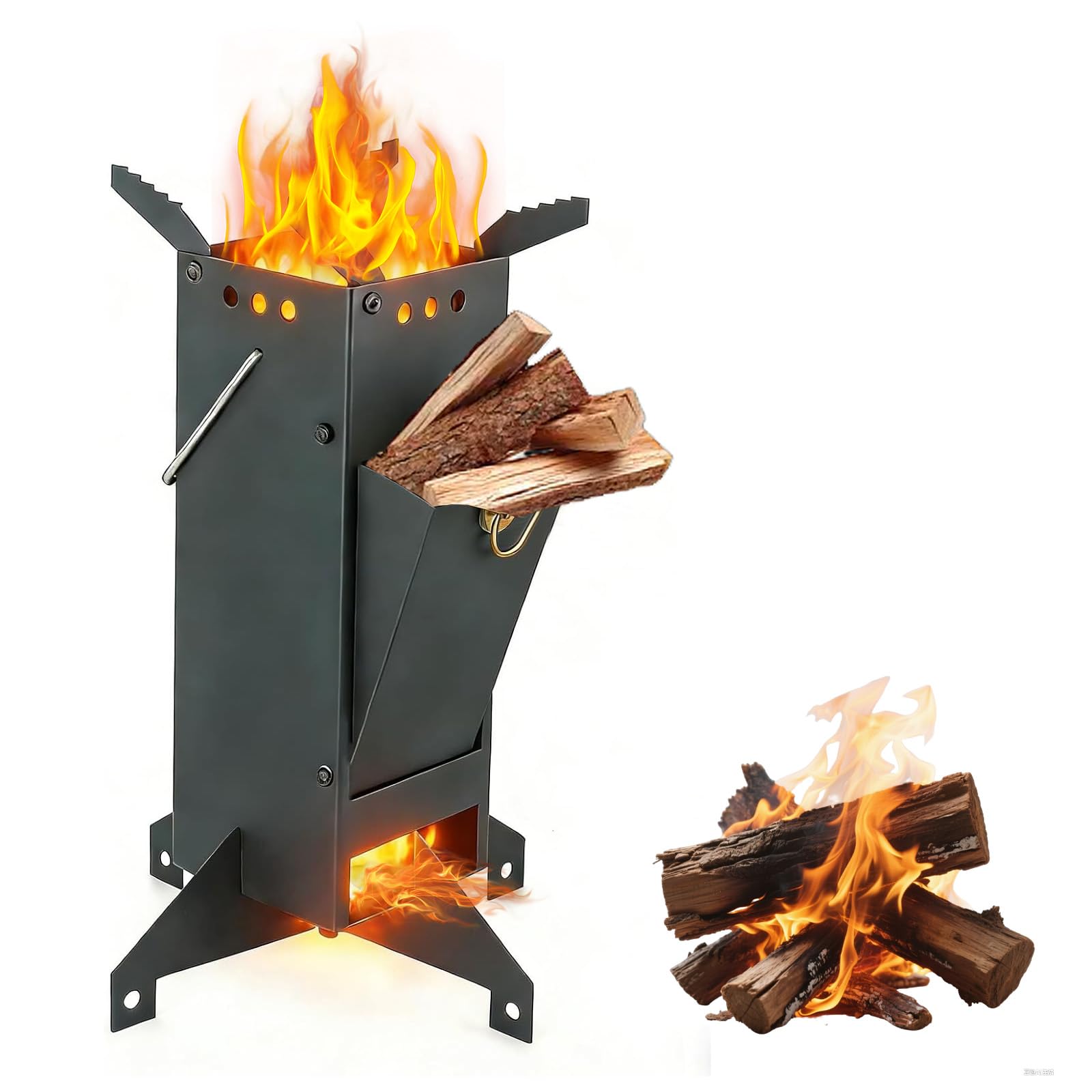 Stufa a razzo per barbecue, forno a legna a razzo, in acciaio pressofuso, con borsa per il trasporto | Stufa a razzo per barbecue, per cucinare, cortile, campeggio, barbecue, eventi all'aperto, barbecue