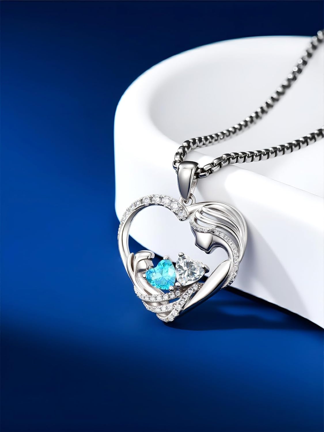 Mother Daughter Valentine's Day Gifts for Mother Her White Gold Plated Mom Heart Pendant with 12 Months Birthstone Necklace Mothers Day Gifts for Mom Daughter Anniversarry Jewelry for Wife Girlfriend Sister - Image 4