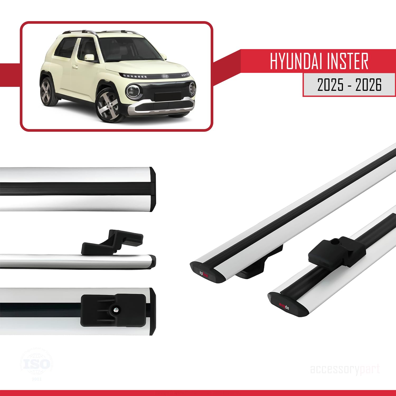 Kompatybilny z Hyundai Inster 2025-2026 BASIC Model Aluminiowy bagażnik dachowy 2 poprzeczki, szary
