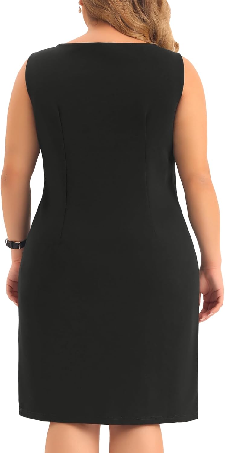 Agnes Orinda Plus Size Sheath Dress for Women Sleeveless Boat Neck Casual Straight Pencil Work Dresses - Image 4