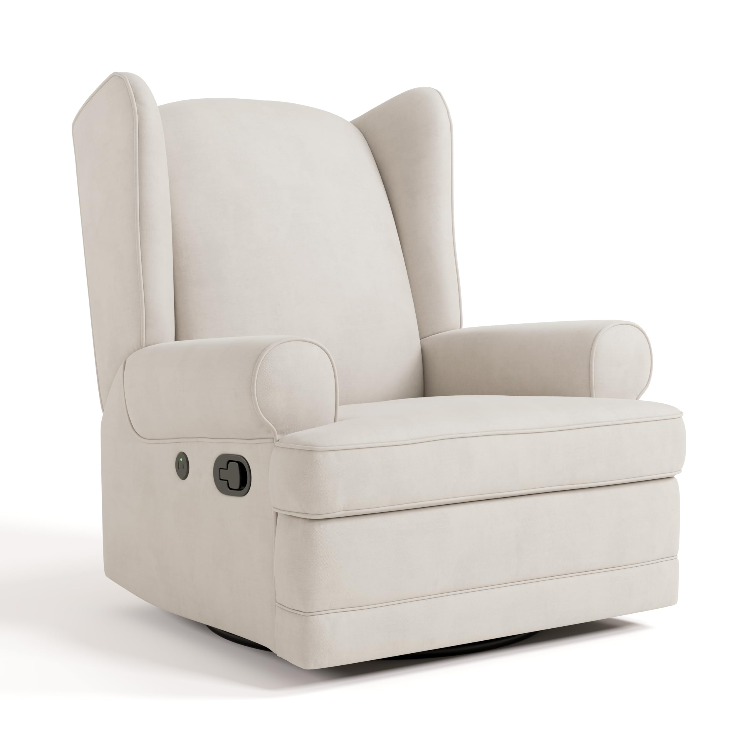 Storkcraft Serenity Glider Recliner Nursery Rocking Chair with USB Charging Port (Ivory) – Premium Upholstered Nursery Glider Recliner with Manual