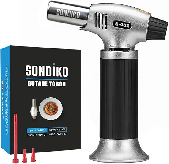 Sondiko Butane Torch S400, Refillable Kitchen Torch Lighter