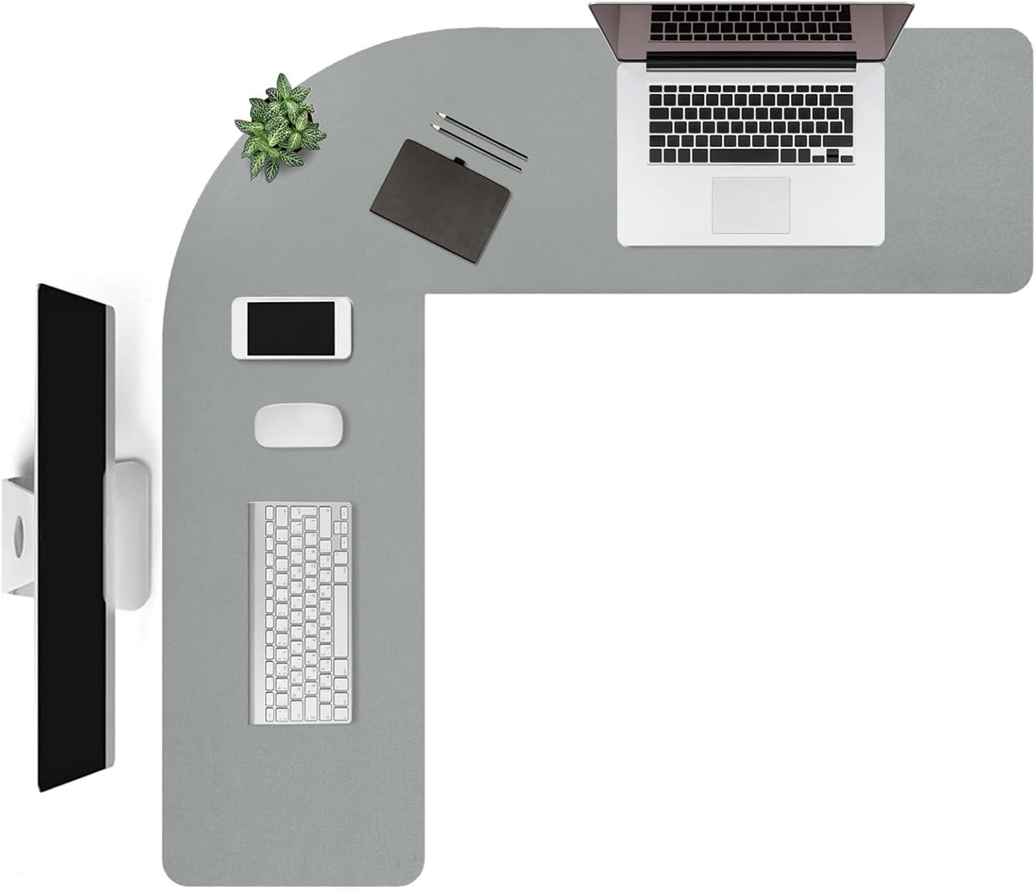 L Shaped Gaming Desk Mat Mouse Pad, Grey, 44"x44"x16"