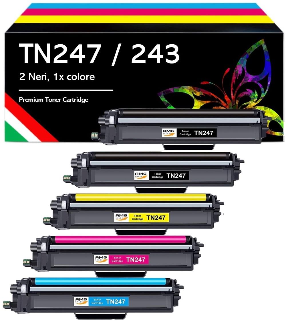 Cartuccia toner TN247 TN243CMYK Compatibile per Brother TN-243 Multipack TN-243CMYK DCP-L3550CDW MFC-L3730CDN MFC-L3750CDW HL-L3210CW HL-L3230CDW (Nero x2,Ciano,Giallo,Magenta confezione da 5)