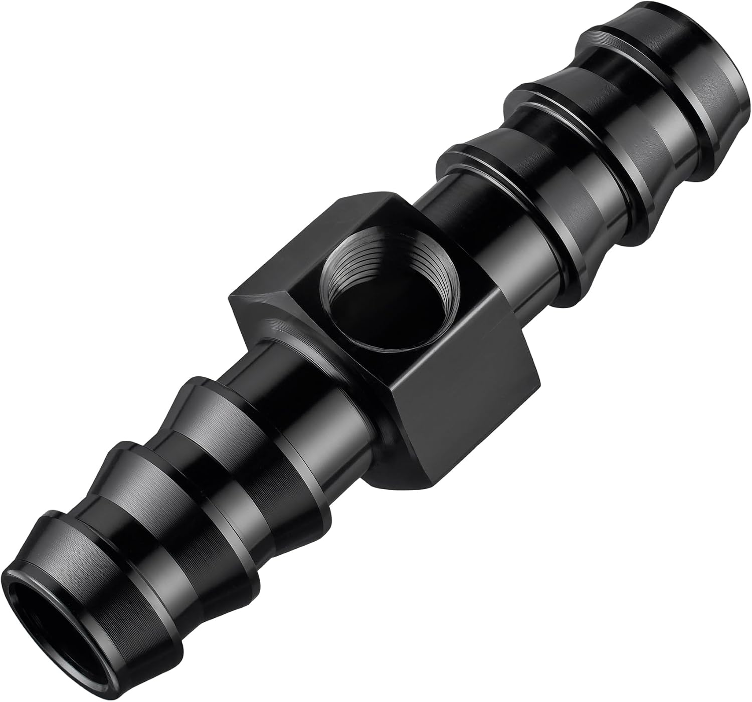EVIL ENERGY 3/8 Barb Fuel Pressure Gauge Fitting Adapter with 1/8" NPT Sensor Gage Port Aluminum Black