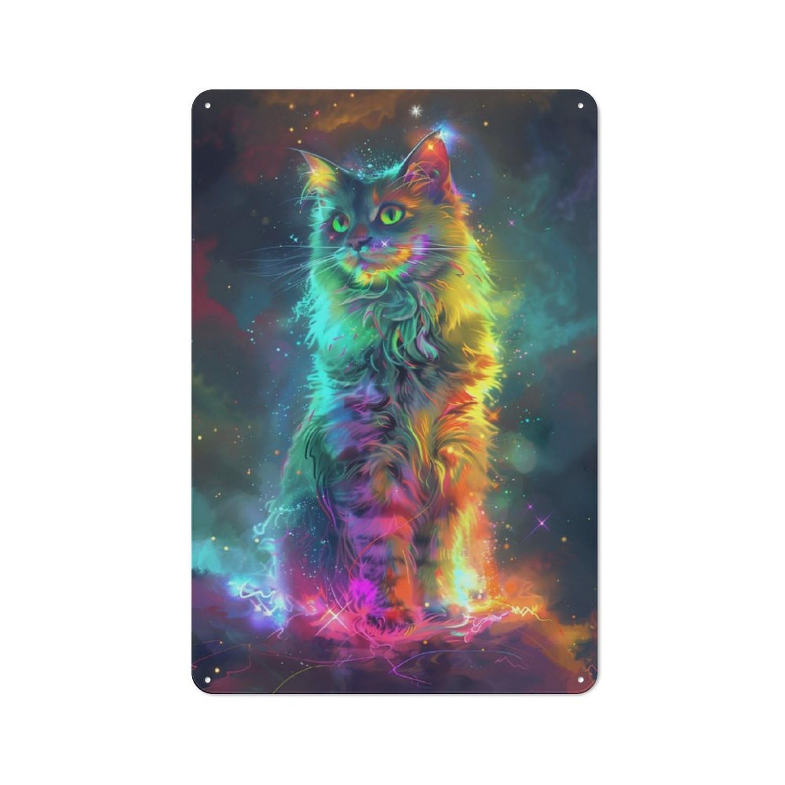 Junmoney Rainbow Cat Tin Wall Plaque 30X20cm With For Bar Or Restaurant, Autumn Wall Decor For Hospitality Decor Collectors