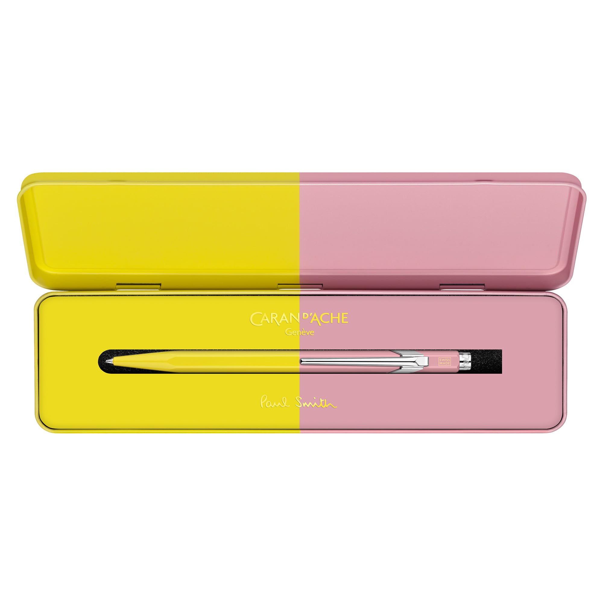 Caran d'Ache 849 PAUL SMITH Kugelschreiber in der Farbe: Yellow/Rose Pink, Aluminium, Goliath Mine in Schwarz Medium, Länge: 12,5cm, NM0849.341
