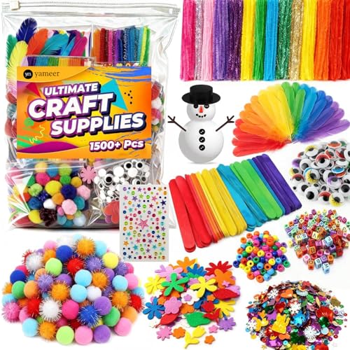 Yameer Arts and Crafts Supplies for Kids 1500+ Pcs - All in One DIY Art Craft Supplies for Kids and Toddlers - Kid Crafting School Supply Kit &...