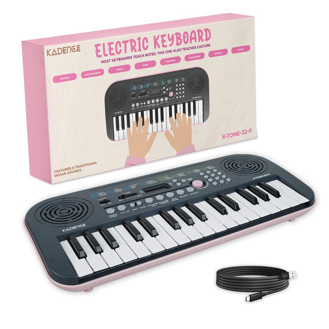 Kadence K-Tone 32 Mini Keys Pink Keyboard – 128 Tones (15 Real Voices & 8 Indian Instruments), 128 Rhythms, 30 Demo Songs, Dual Stereo Speakers, USB-C Cable – Kids Keyboard-image-34