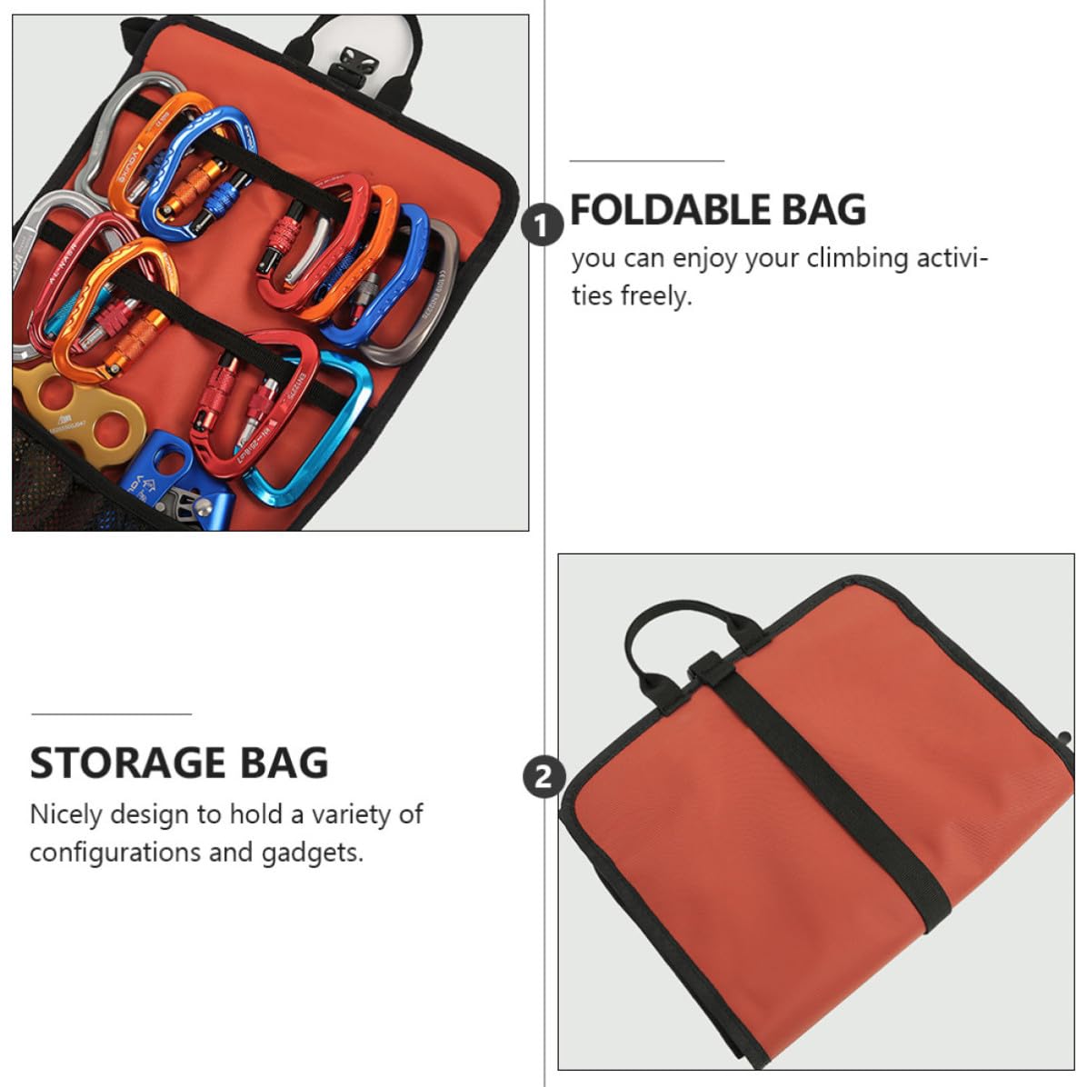 ibasenice Borsa Nylon Pieghevole Arrampicata per Attrezzatura da Arancione | Protezione Portatile per Equipaggiamento, Uso in Arrampicata, Formato Compatto per Trasporto Ordinato