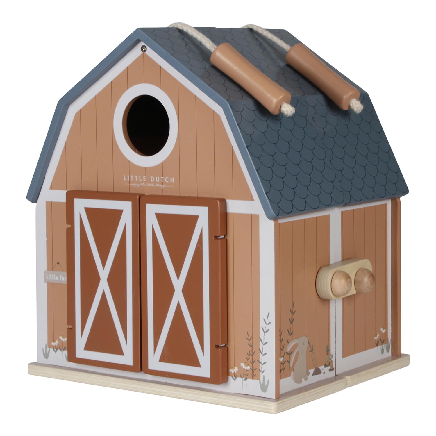 Little Dutch Bauernhof Puppenhaus aus Holz tragbar und aufklappbar mit viel Zubehör und Spielfiguren Tiere - Little Farm