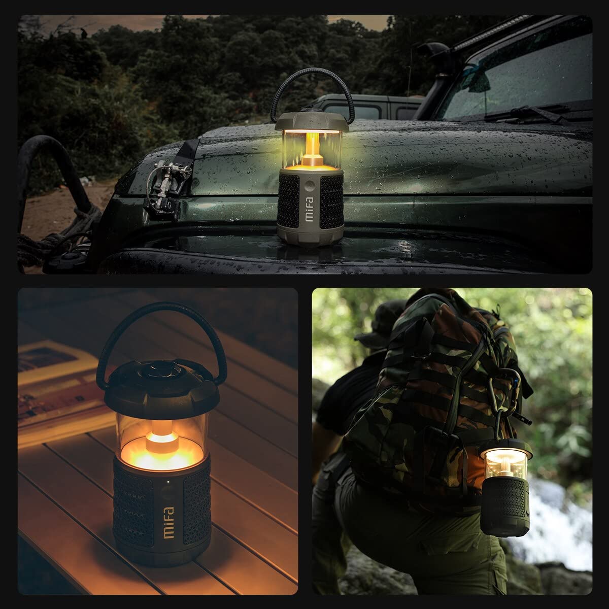 MIFA WildCamping Bluetooth Lautsprecher mit Camping Lampe, Bluetooth 5.3 20 Watt HiFi Sound, IP67 wasserdicht dustproof, unterstützt Powerbank Mikro SD-Karte TWS