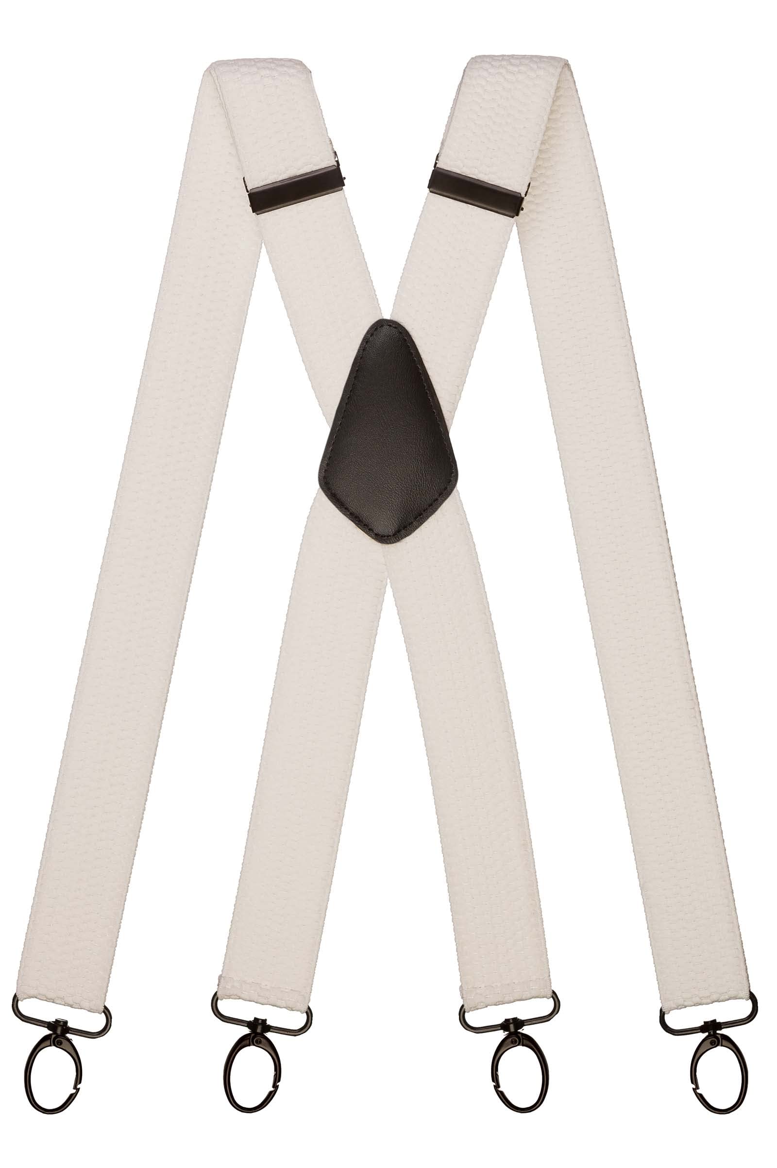 Olata Men's White (Black Clips) Heavy Duty X-Shape Multi-Purpose Wide Braces/Suspenders With Carabiner Clips - 4Cm.