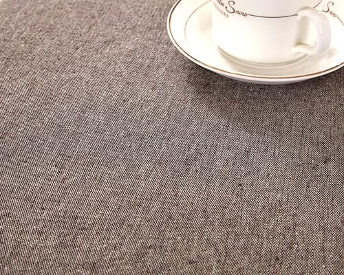 Nappe de table anti tache en coton lin marron 140x220 cm