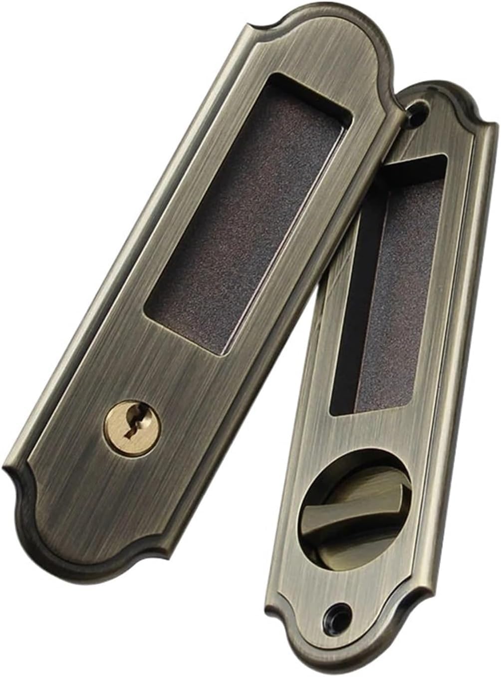 KYUEPONG Handle Locks Door Lock, Sliding Barn Door Lock Invisible Handle Locks with Keys Wood Furniture Hardware(Bronze)