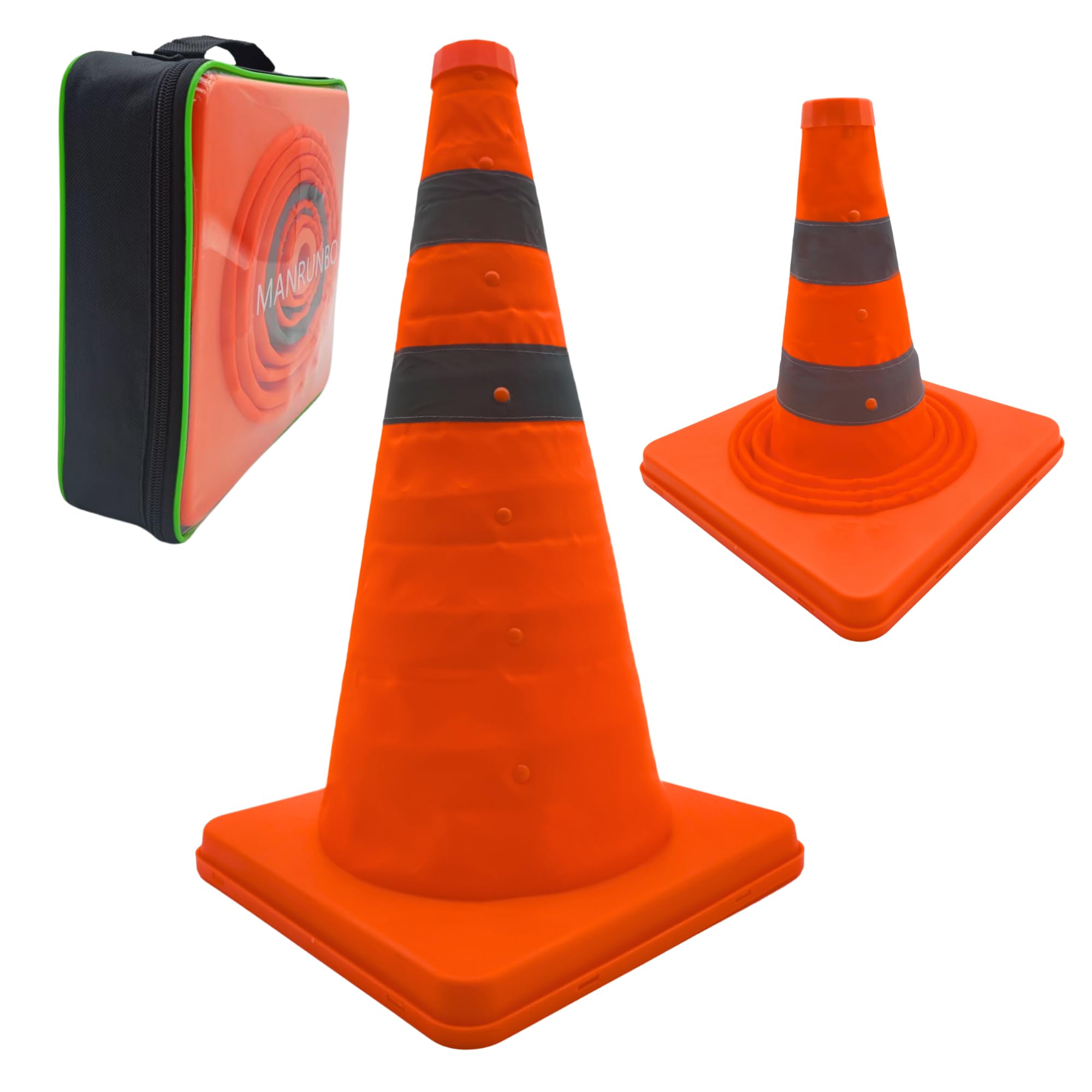 Manrunbo Orange 2X18" (45Cm) Collapsible Traffic Safety Cones Dual Reflective Collar Pop-Up Warning Cone For Road Parking Driving Practice