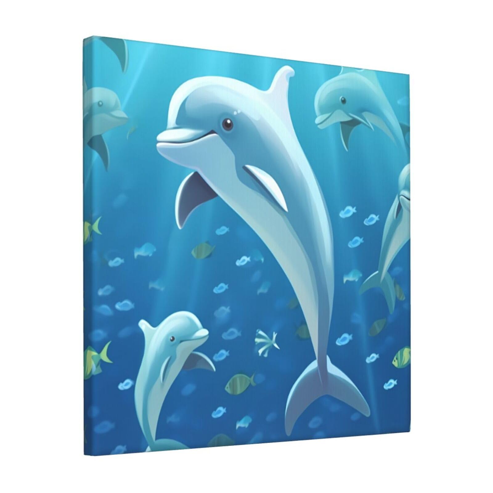 KLOPH Dolphin Canvas Wall Art for Living Room 12"x12" Modern Artwork Painting for Bathroom Hanging Canvas Prints Aesthetic Wallart for Bedroom Kitchen Office Wall Decor