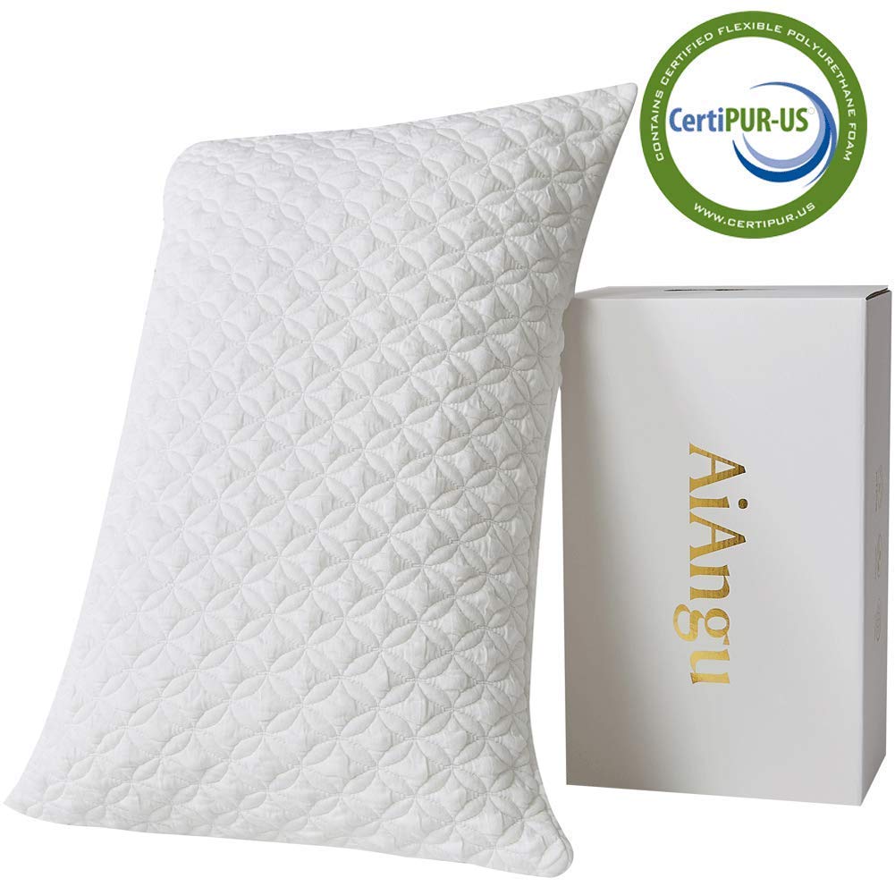 AiAngu Memory Foam Pillow for Sleeping Shredded Bed Bamboo Cooling Pillow with Adjustable Loft 3D Design Hypoallergenic Washable Removable Derived Rayon Zip Cove (King)