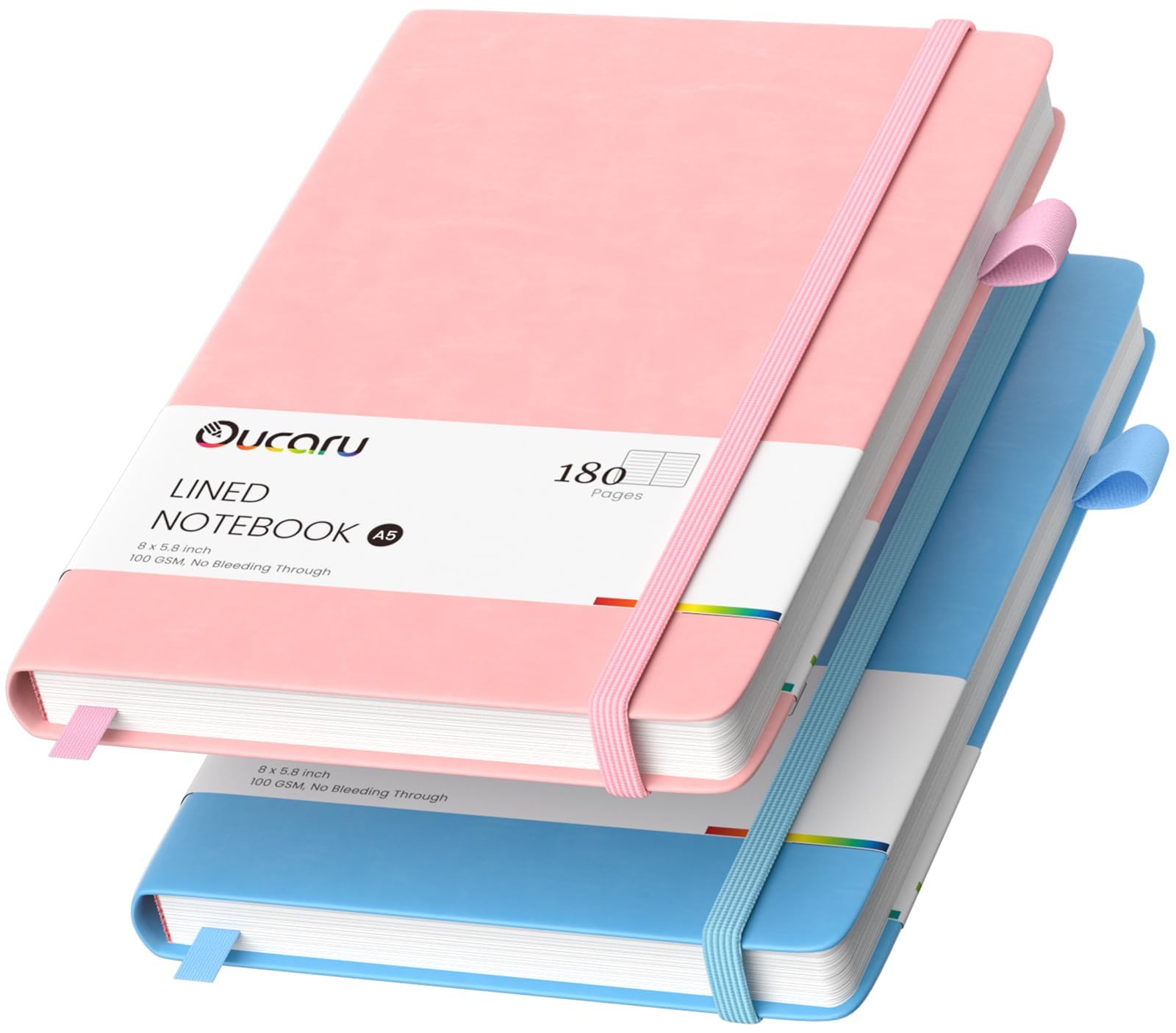 Oucaru Lined Journal Notebook, 2 Pack, 180 Pages, A5 Journals for Writing, 100 GSM Thick Paper, Small Notebooks Daily Journal for Women Men Work,