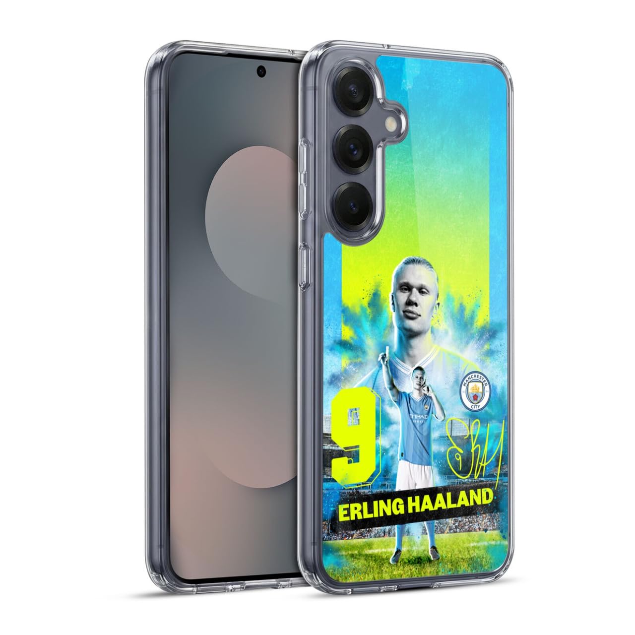 Head Case Designs Officially Licensed Manchester City Man City FC Erling Haaland 2023/24 First Team Gel Case [Military Grade] Compatible with Samsung Galaxy S25+ and Compatible with MagSafe