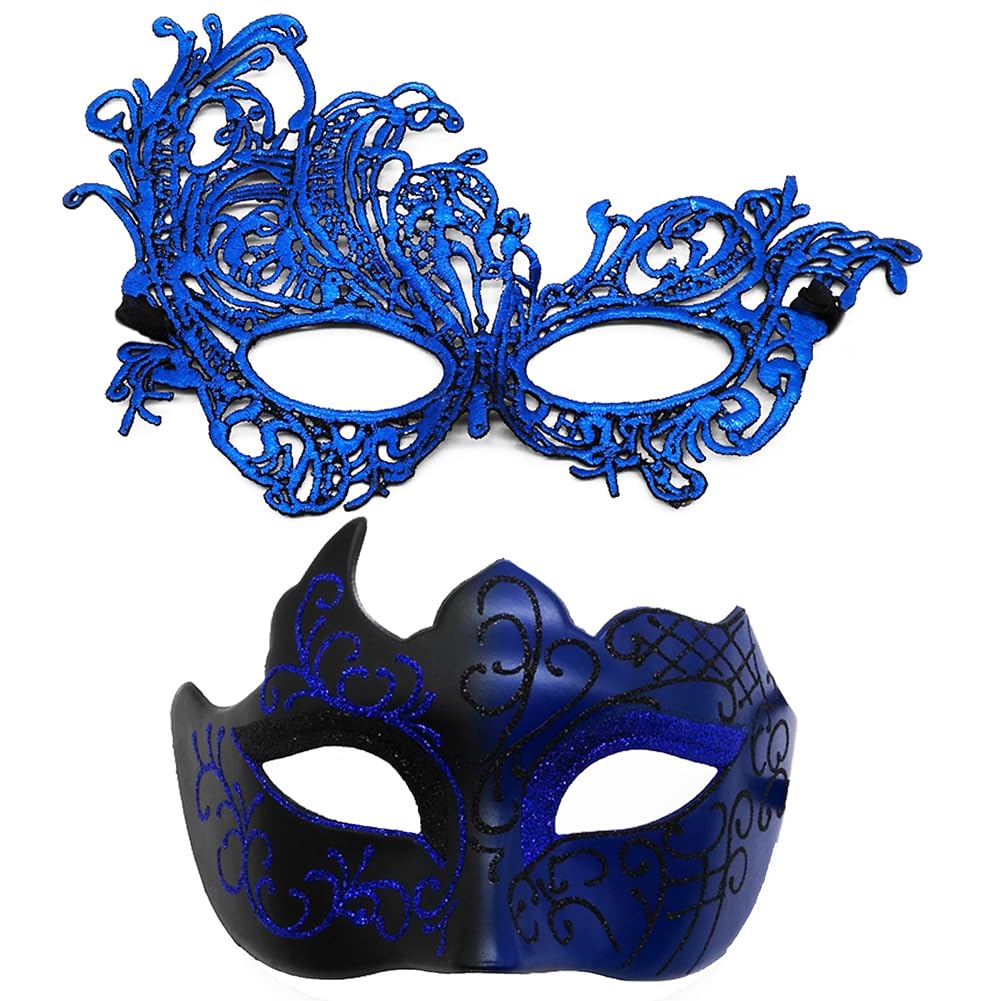 HATFRYF 2 Pcs Masquerade Mask, Masquerade Masks for Couples, Halloween Costume Mardi Gras Mask, for Masquerade Venetian Carnival Party Dress