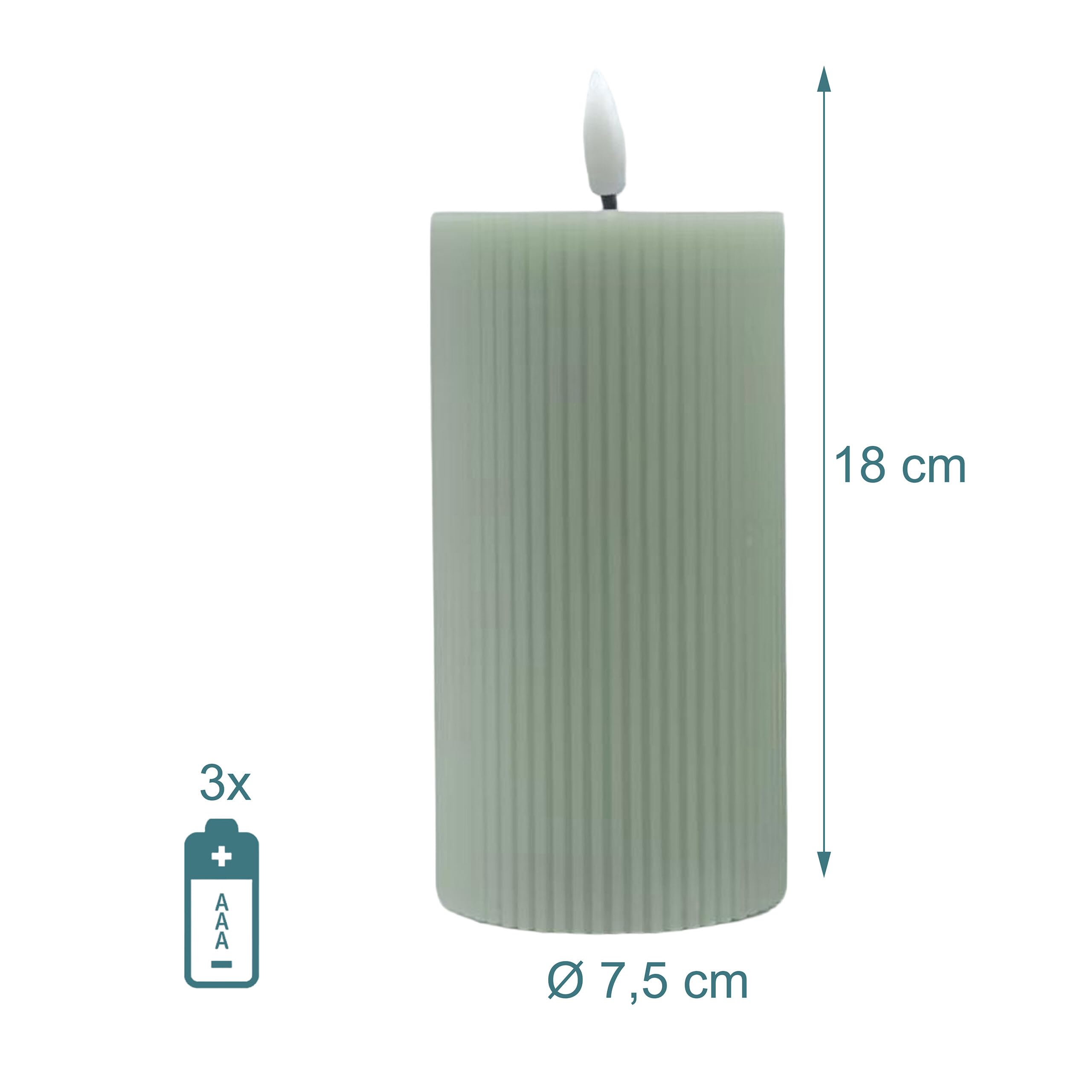 Relaxdays Velas LED, Pack 4, Llama Parpadeante, Cera Real, sin Llama, Salvia, 18 x 7,5 cm