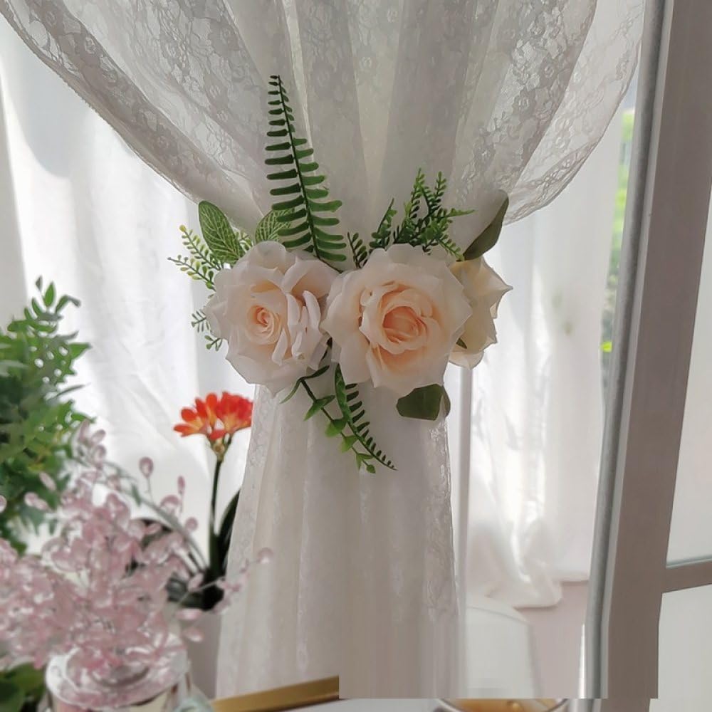qbodp 2 Pièces Embrasses À Rideaux Magnétiques, Embrasses De Fleurs Artificielles À Feuilles Vertes pour Rideaux, Embrasses De Rideaux Décoratifs pour Salle De Mariage pour Fille