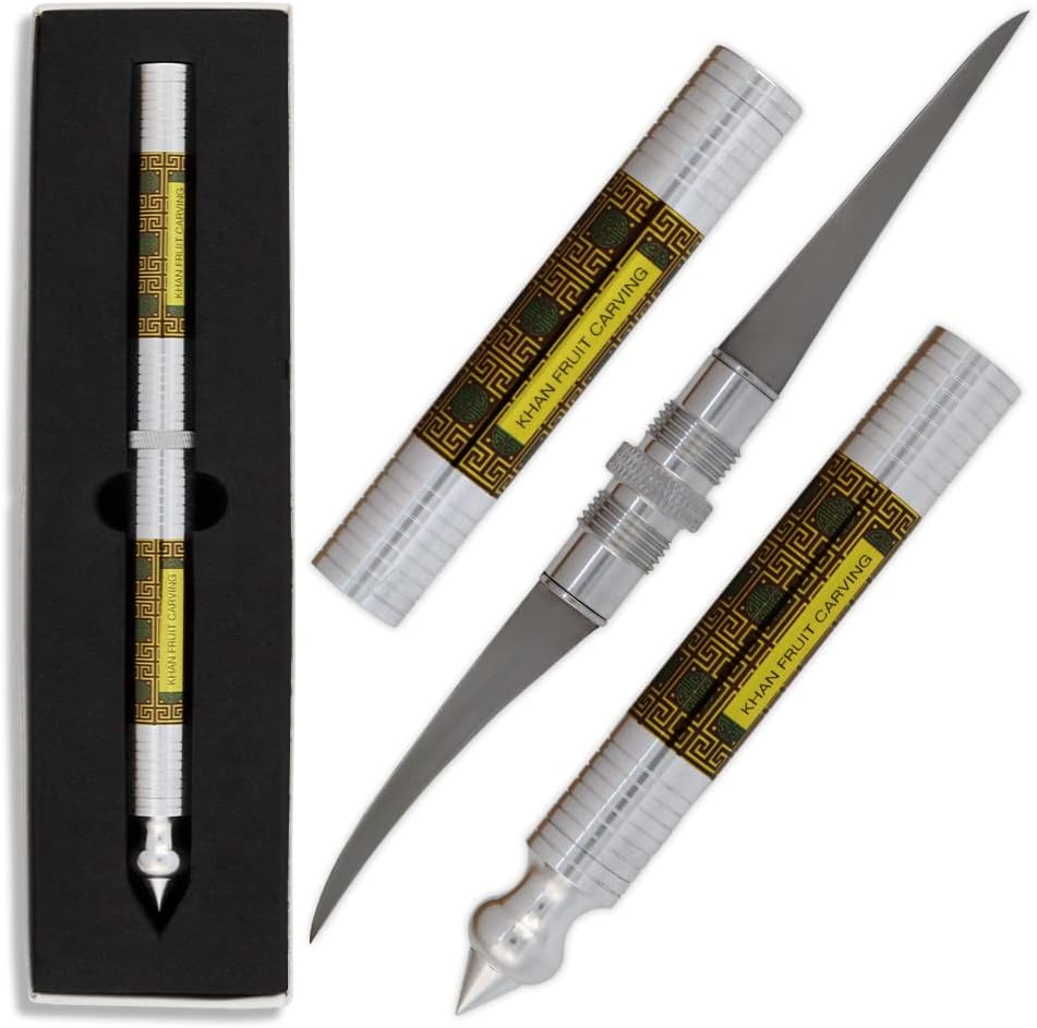 Knife, Thai Style Fruit and Vegetable Carving Knife with 2 Blade and Golden Colour