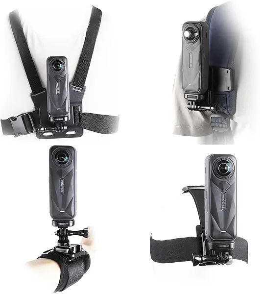 Accessories Kit for Insta 360 X5 X4 X3 X2, Chest Mount Head Strap Harness Backpack Clip Holder Wrist Strap, 360°Rotating Adapter + Quick Release for Insta360 One X5 X4 X3 Camera Accessory Bundle