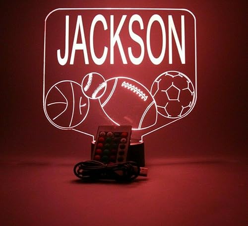 Miniatura 3 de Sports Array - Balón de fútbol, béisbol, fútbol, baloncesto con nombre personalizado, lámpara de luz nocturna con nombre personalizado, lámpara de