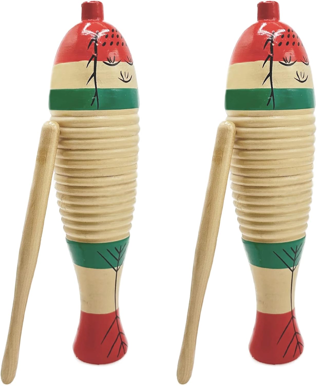Cheerock Pack of 2 Guiro Instrument, Wood Fish Shaped Latin Percussion Instruments, Guiro Hand