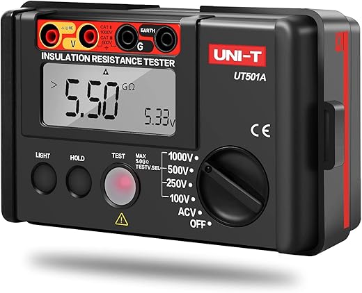 UNI-T UT501A Insulation Resistance Tester, Megger Tester, Ground Resistance Voltage Tester Megohmmeter Voltmeter with Backlight