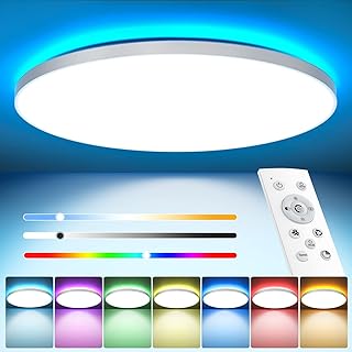 LED Ceiling Light Dimmable with Remote Control 24 W RGB Colour Changing LED Ceiling Light Flat Round Ceiling Lighting 3000…