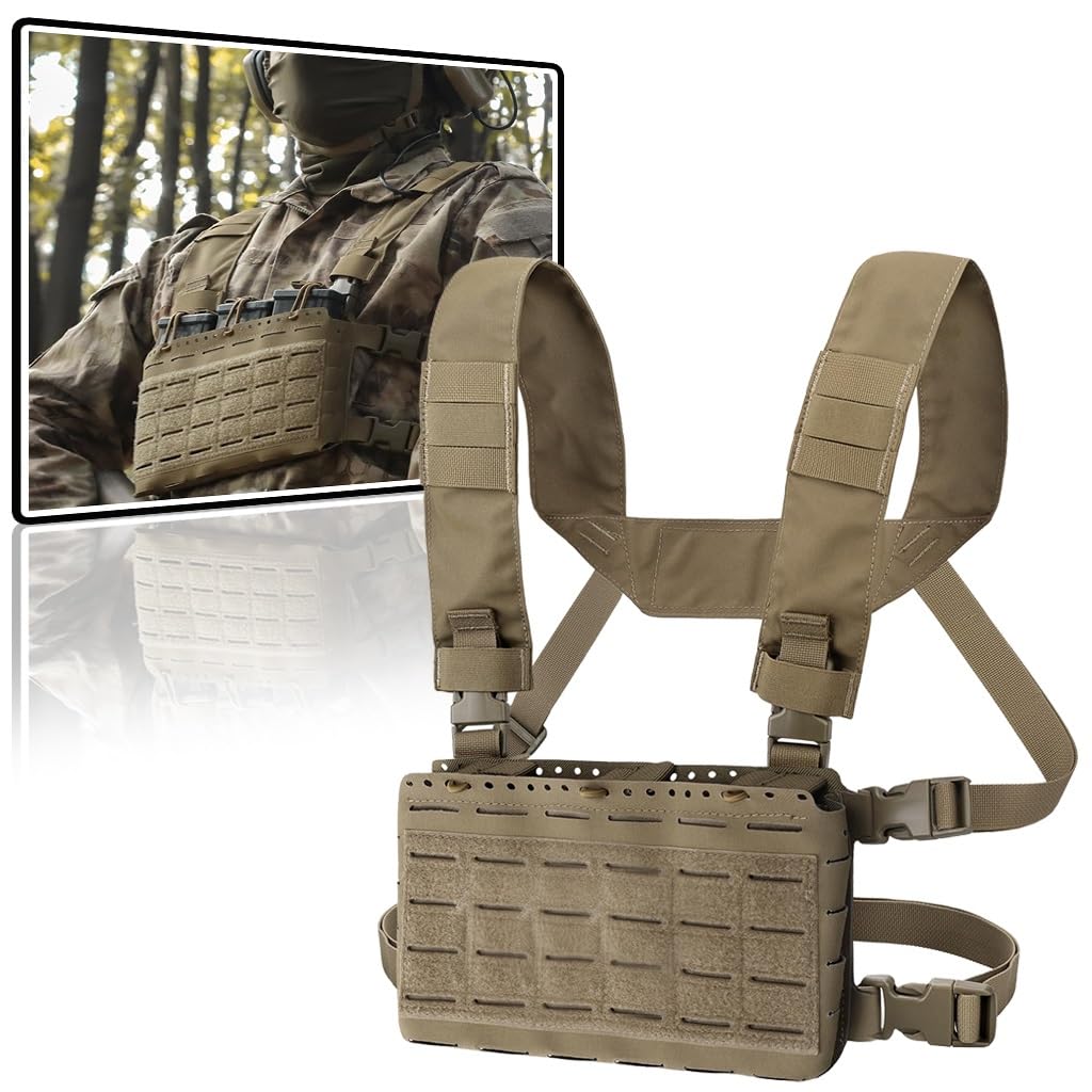Sac poitrine tactique tan réglable avec porte-chargeurs Molle