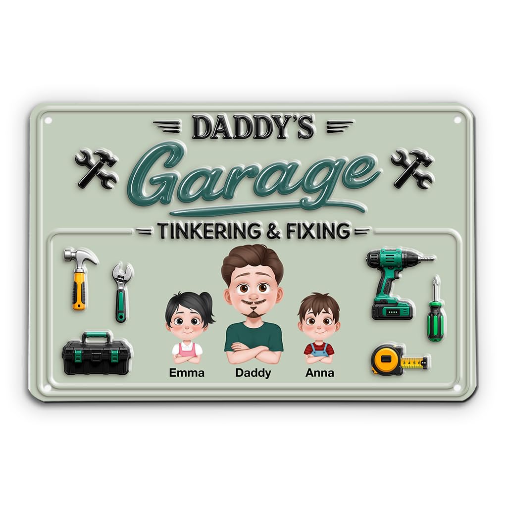 Personal Chic Personalised Metal Sign - Daddy's Shed - Dad Sign, Personalised Father Day Gifts, Gifts For Fathers Day, Garage Signs For Dad, Shed Signs, Grandad Gift (2 Kids)