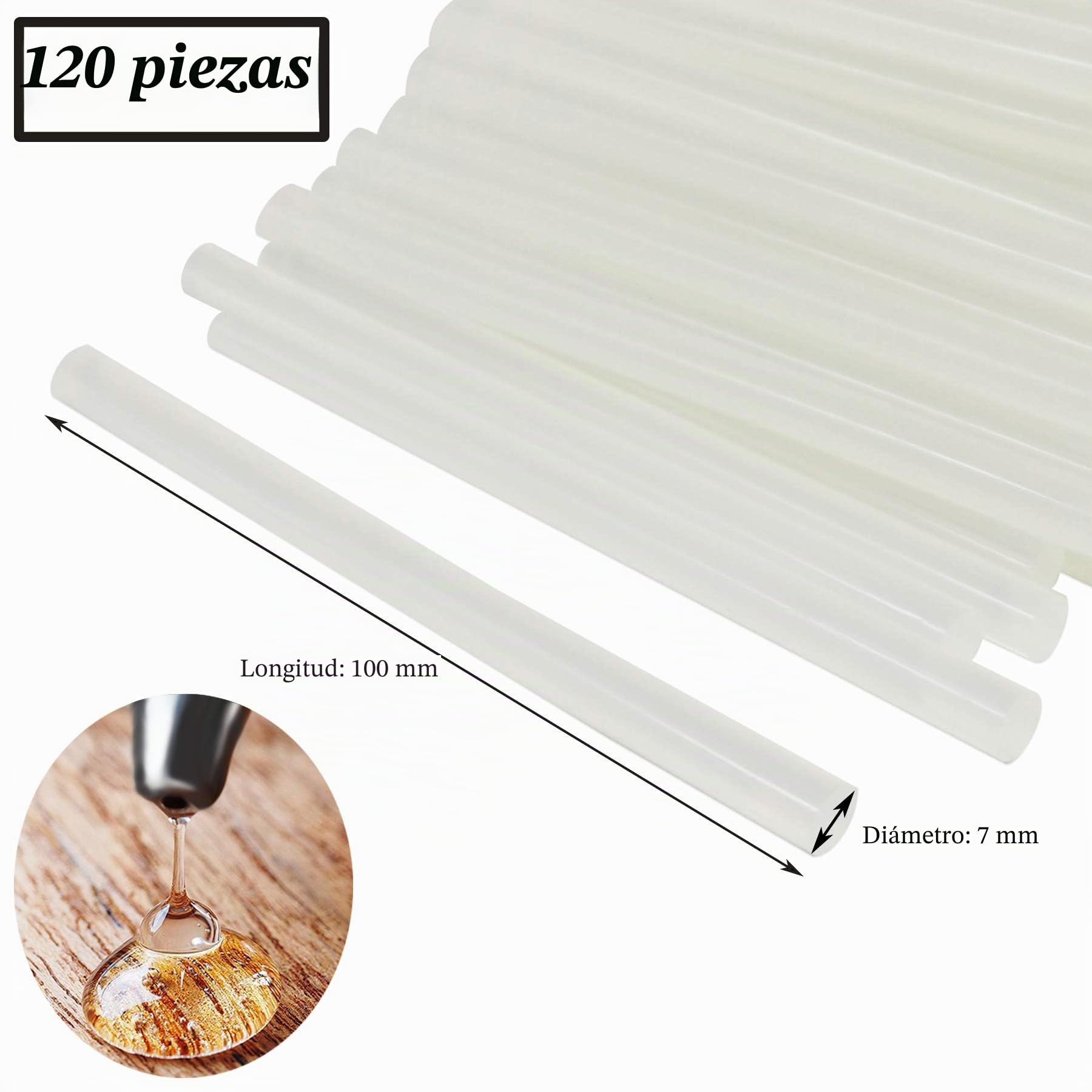 120 Piezas Barras de Pegamento Termofusible 7x100mm Adhesivo Transparente para Pistola de Pegamento Caliente de 7mm - Transparente