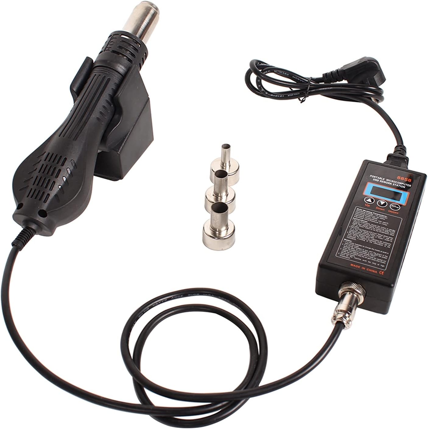 Soldering Iron Kit 8858 Hot Air Adjustable LED ESD Portable Constant Temperature BGA Rework Solder Station Heat Welding Tools (Power: 220V EU Plug)