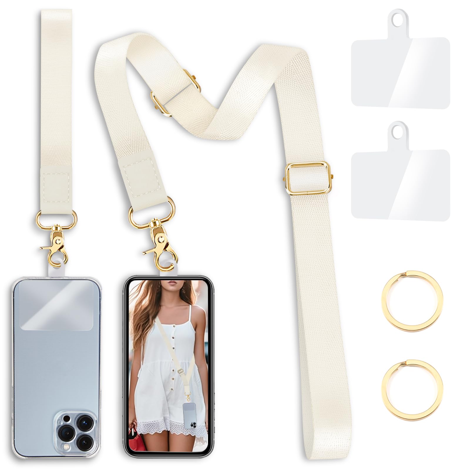 Yonlevres Phone Lanyard Crossbody Strap Wrist Neck Adjustable Women Beige