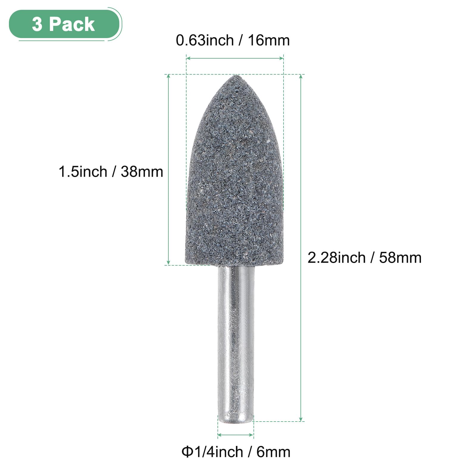 M METERXITY 3-Pack Mole Montate In Pietra Abrasiva Per Levigatura, 1/4 IN(6mm) Gambo Punta Trapano Per Levigatura E Lucidatura In Ossido, 0.63IN(16mm) Diam 80 Grana Puntata [Grigio]