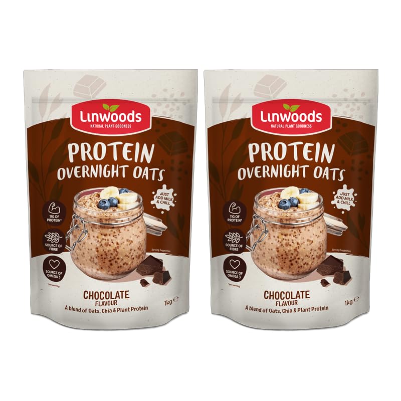 Linwoods(2x 1KG) Chocolate Protein Overnight Oats | Gluten Free Oats | Healthy Plant Based Breakfast