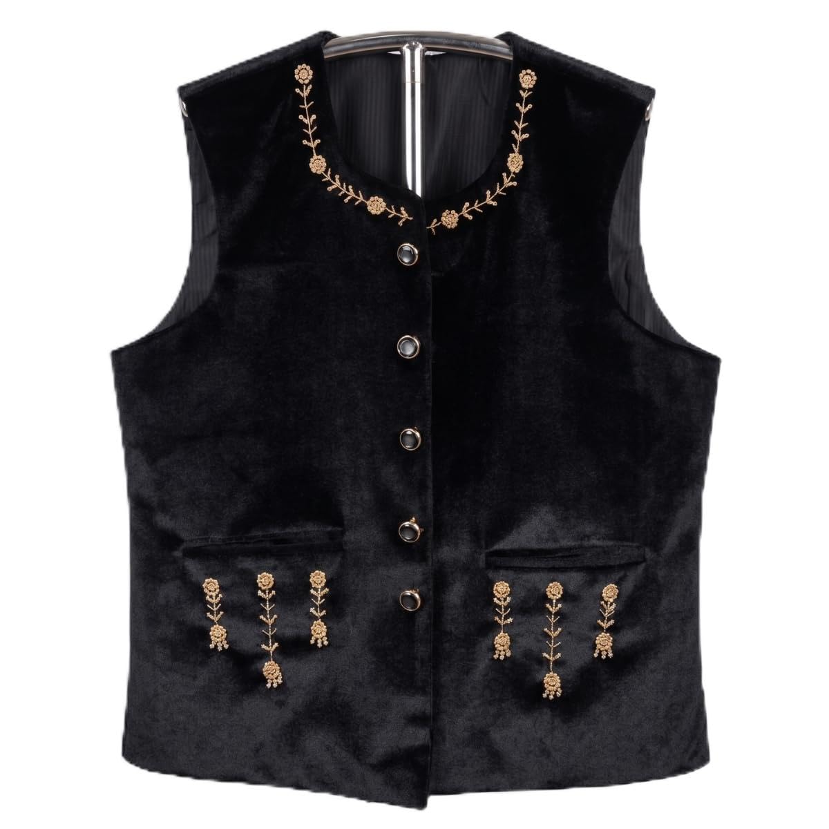 Black Velvet Hand-Embroidered Short Sadri Jacket-image-35