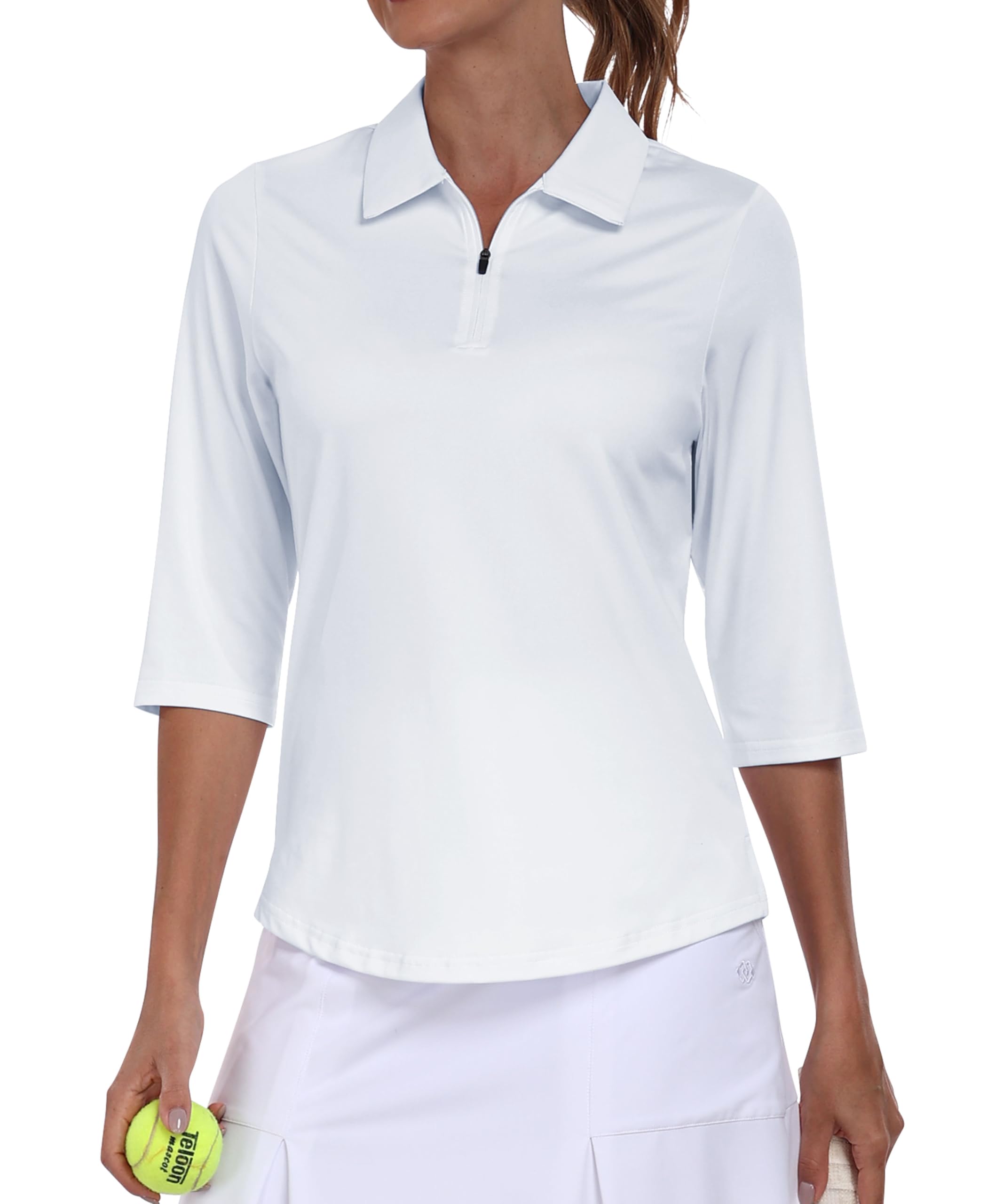 MoFiz Polo Femme à Manches Courtes Polo Shirts Respirants pour Femmes avec Fermeture éclair 1/4 Polo Femme T-Shirts de Sport à séchage Rapide avec Manches mi-Longues pour Golf Tennis XS-2XL