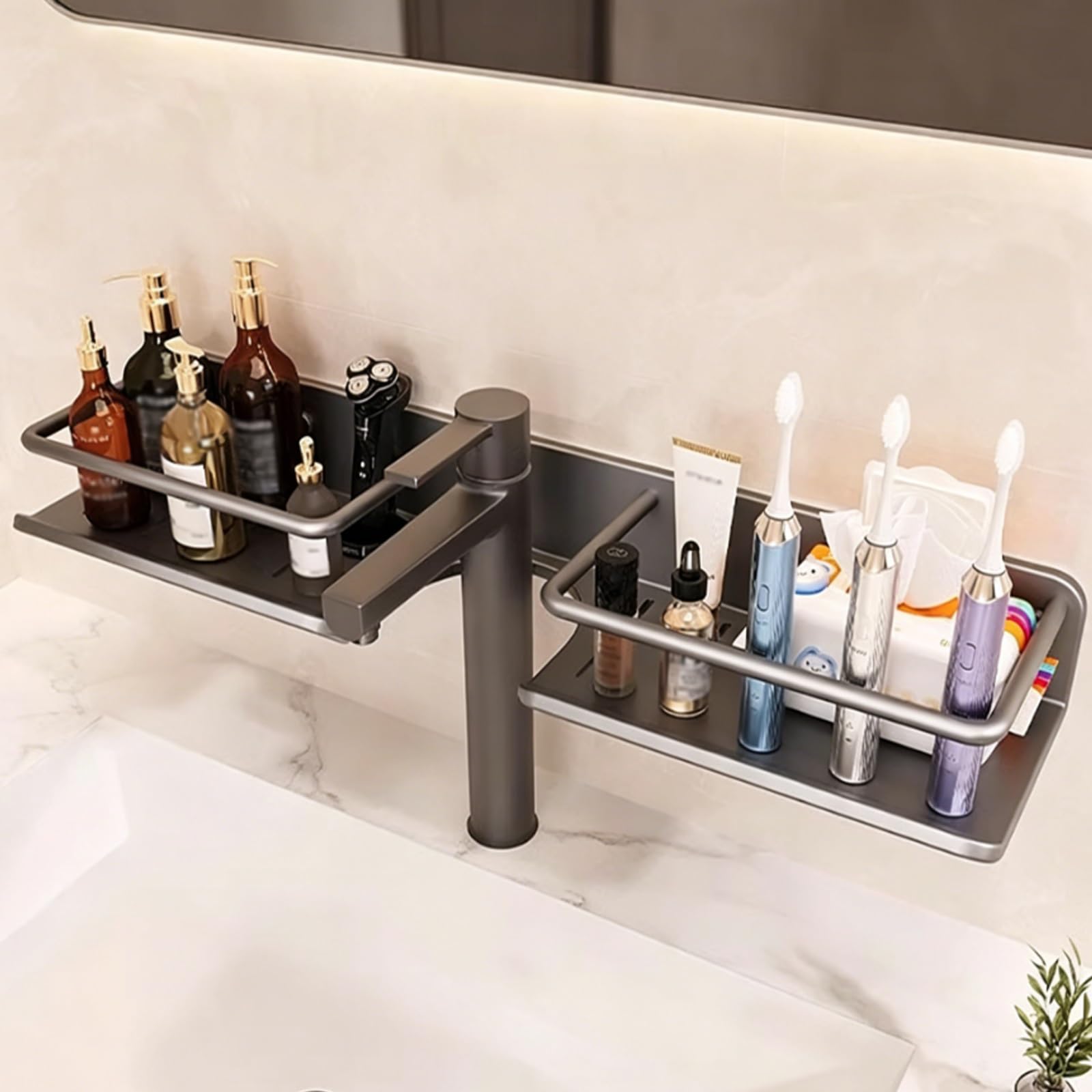 Waschbeckenablage Ohne Bohren, Bad Ablage Über Waschbecken, Stabil, Tragfähig, mit Gutem Wasserablauf, für Küche und Bad(Black,60cm/23.6in)