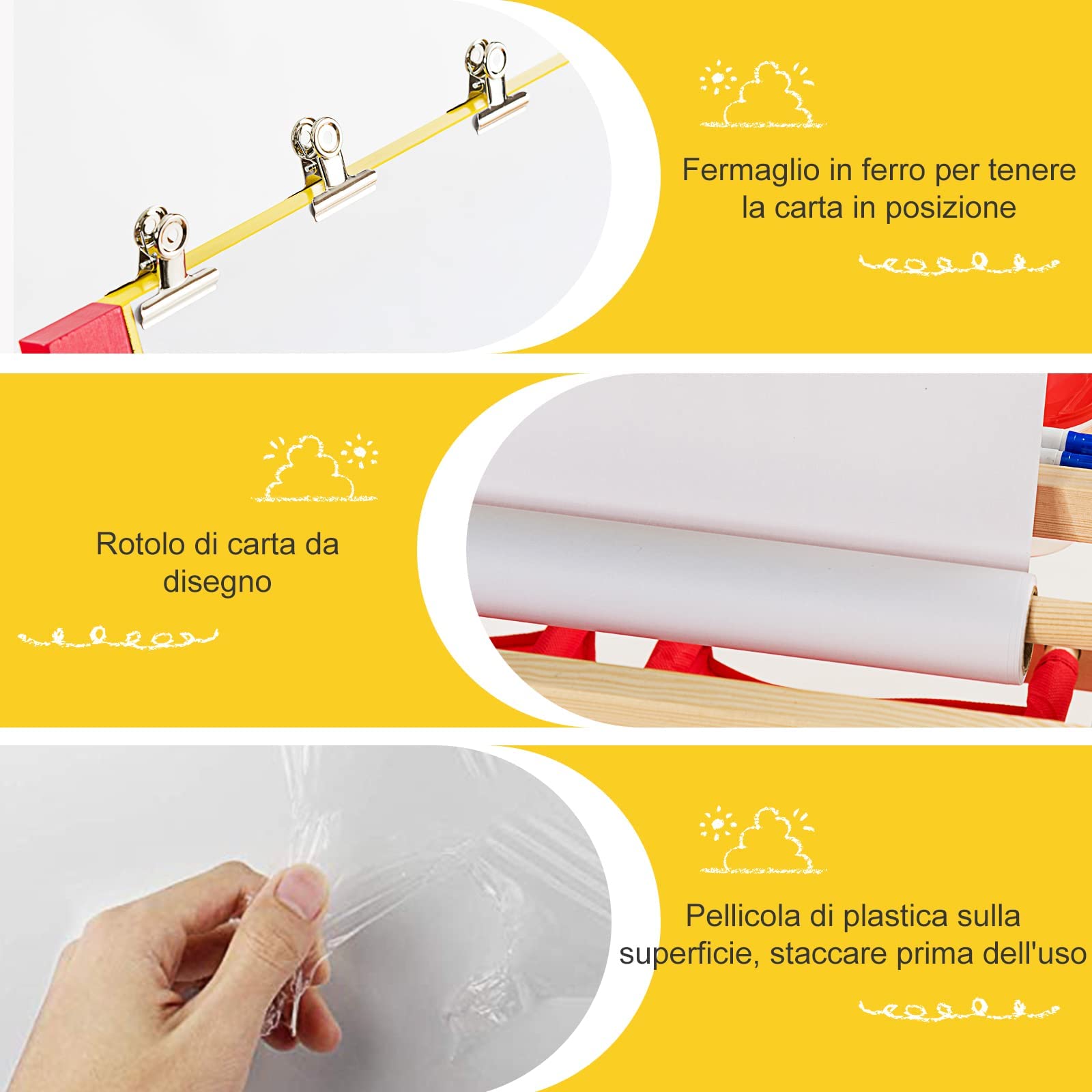 RELAX4LIFE Cavalletto per Bambini, Lavagnetta in Legno di Pino Double Face, Cavalletto Pittura per Bambini con Struttura Triangolare Stabile, Lavagna Multiattività con Lettere, 52,5x51,5x106,5 cm